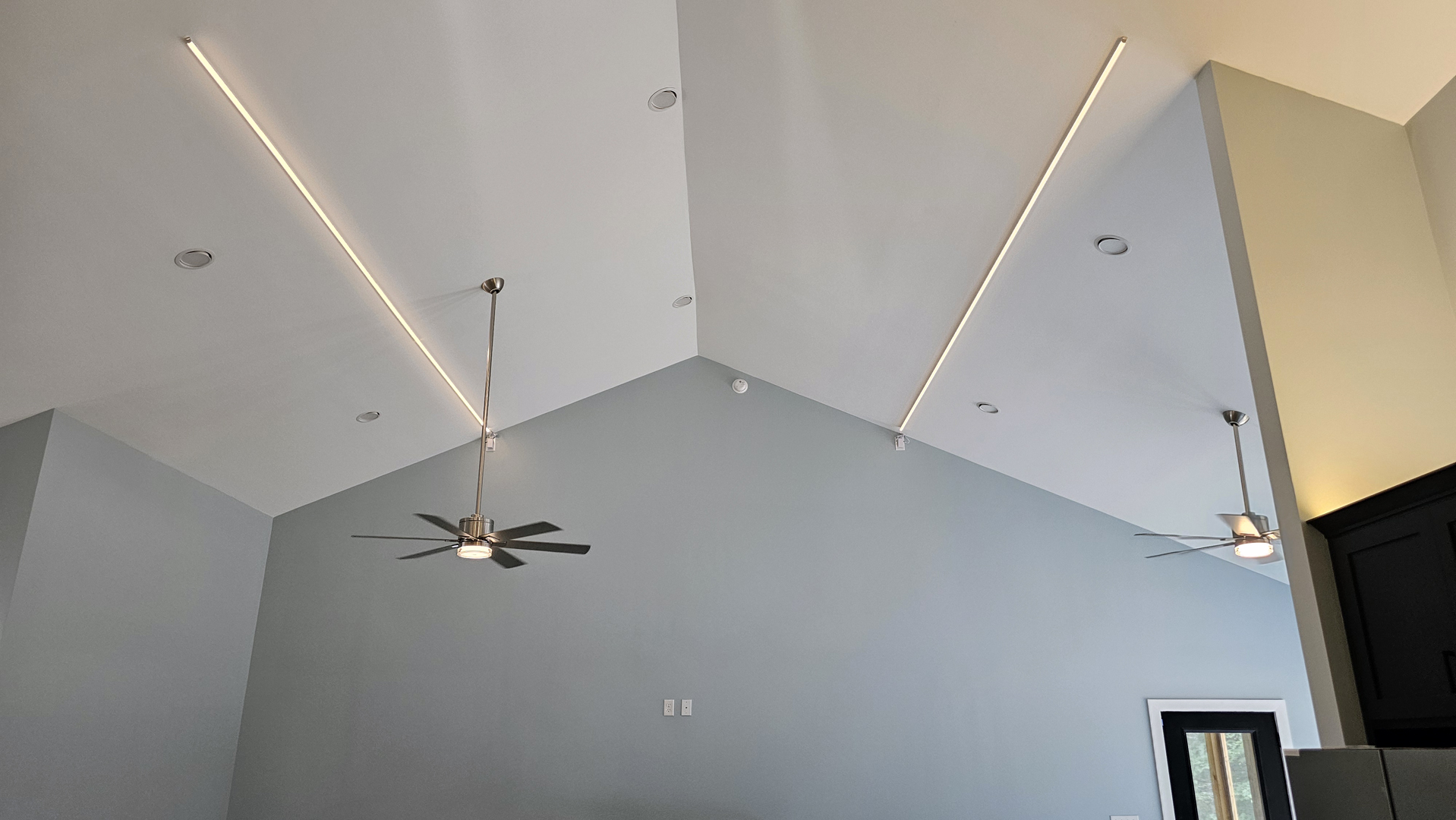 Vaulted great room ceiling in the Baird House custom home