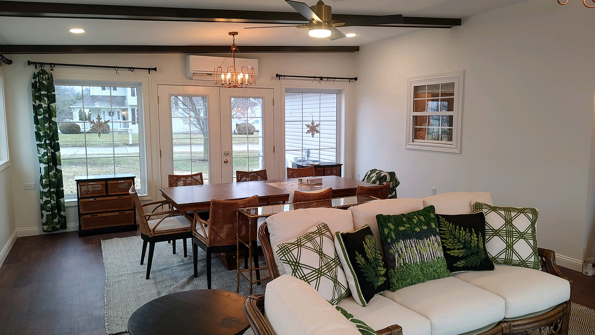 Poe four season room interior with dark ceiling beams